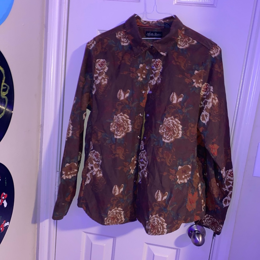 Brown floral women's button up